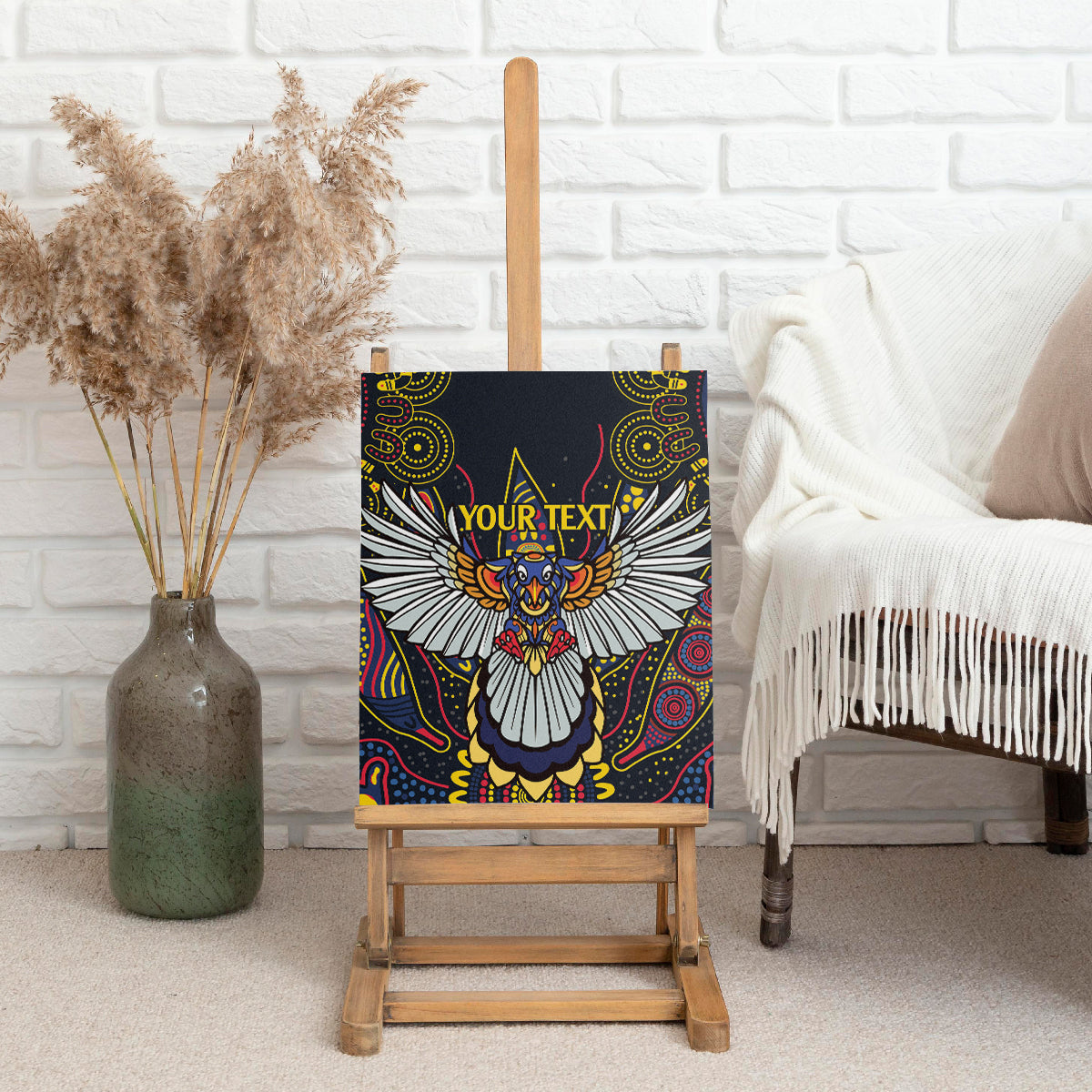 Custom Adelaide Football Canvas Wall Art With Crow Aboriginal Art Style