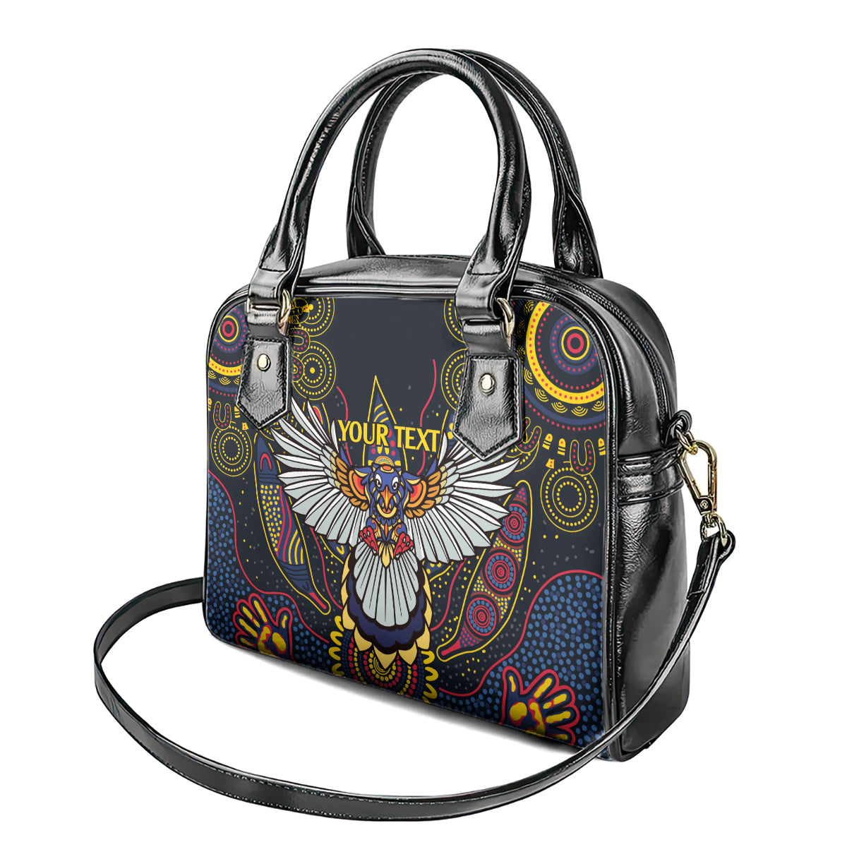 Custom Adelaide Football Shoulder Handbag With Crow Aboriginal Art Style