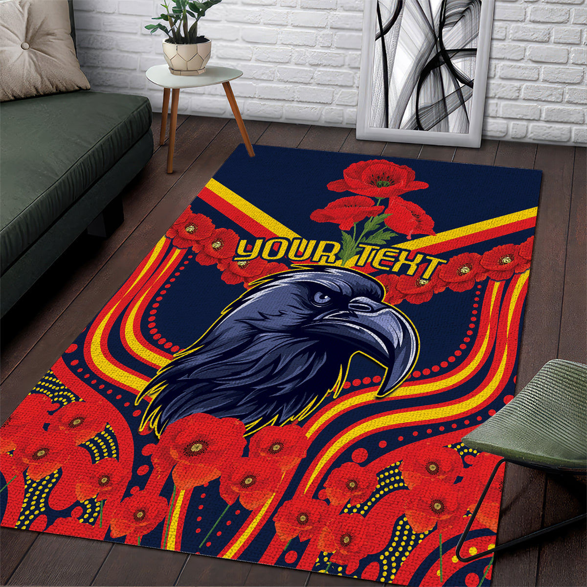 Custom Crows Football ANZAC Area Rug Poppy Soldier With Aboriginal Dots Art