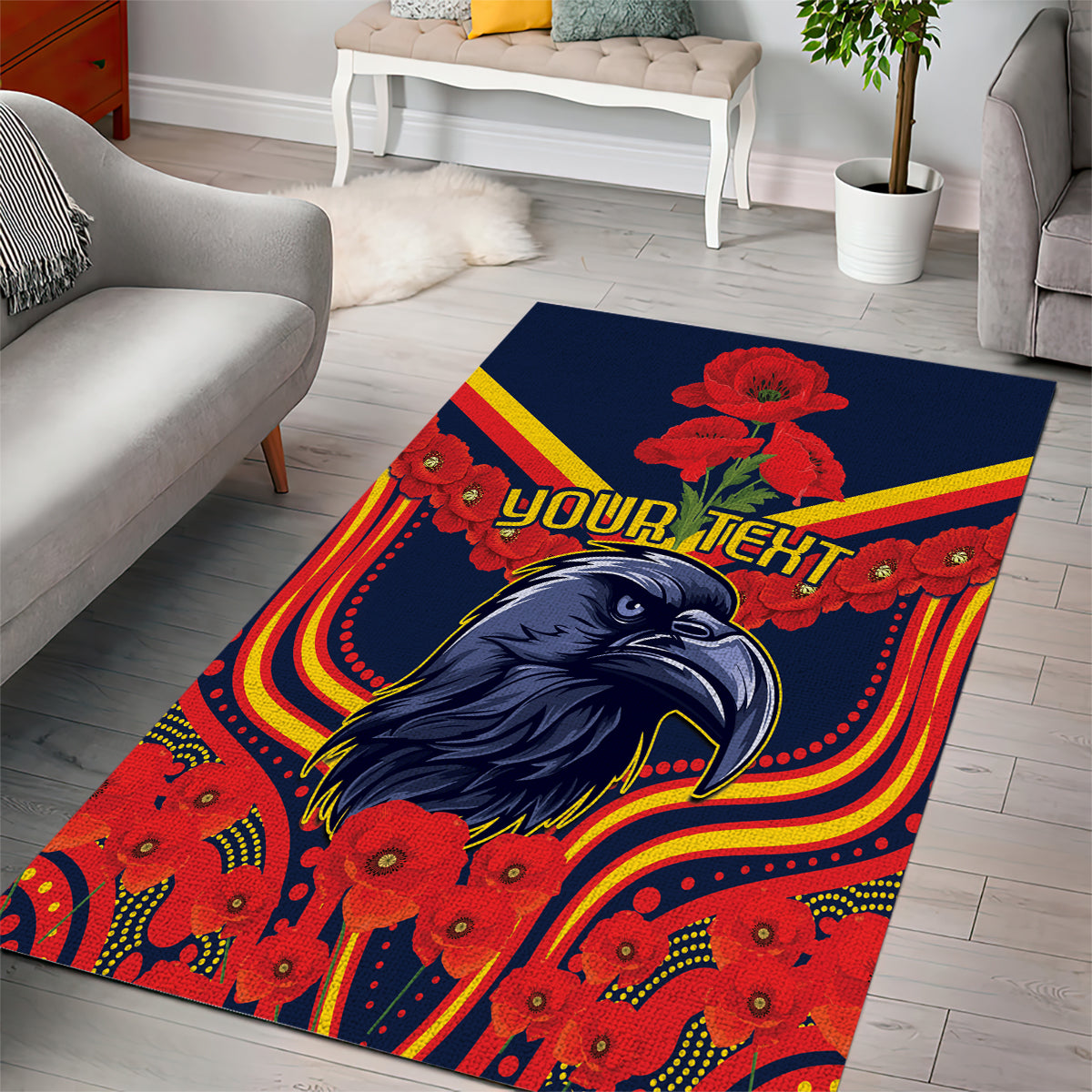 Custom Crows Football ANZAC Area Rug Poppy Soldier With Aboriginal Dots Art