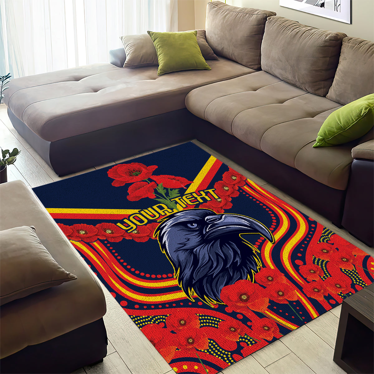 Custom Crows Football ANZAC Area Rug Poppy Soldier With Aboriginal Dots Art