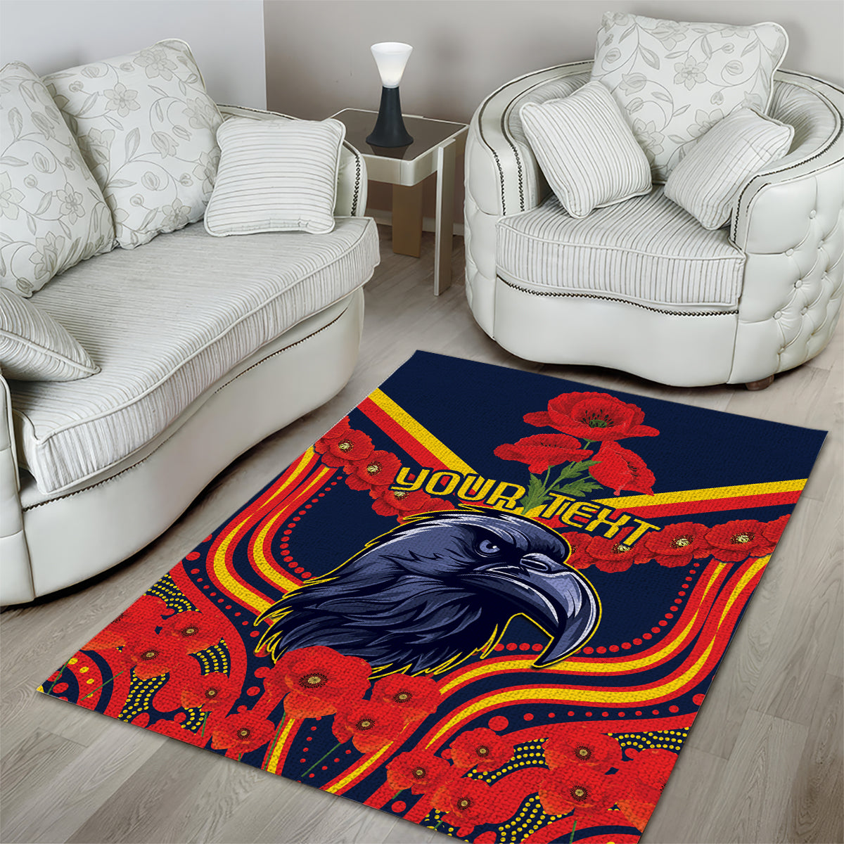 Custom Crows Football ANZAC Area Rug Poppy Soldier With Aboriginal Dots Art