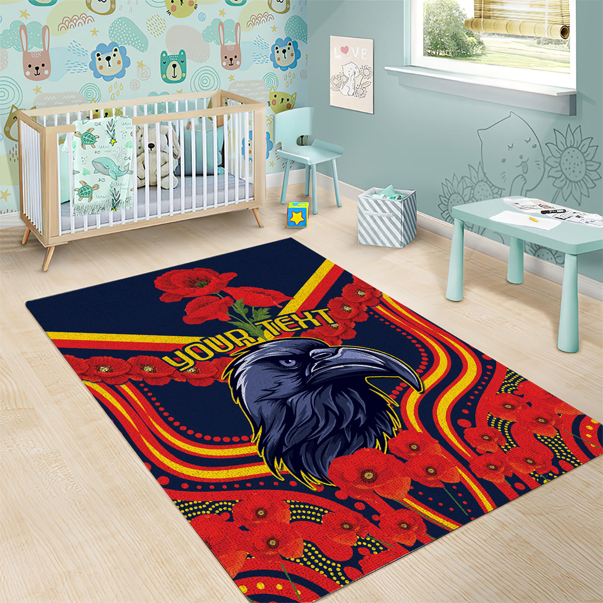 Custom Crows Football ANZAC Area Rug Poppy Soldier With Aboriginal Dots Art