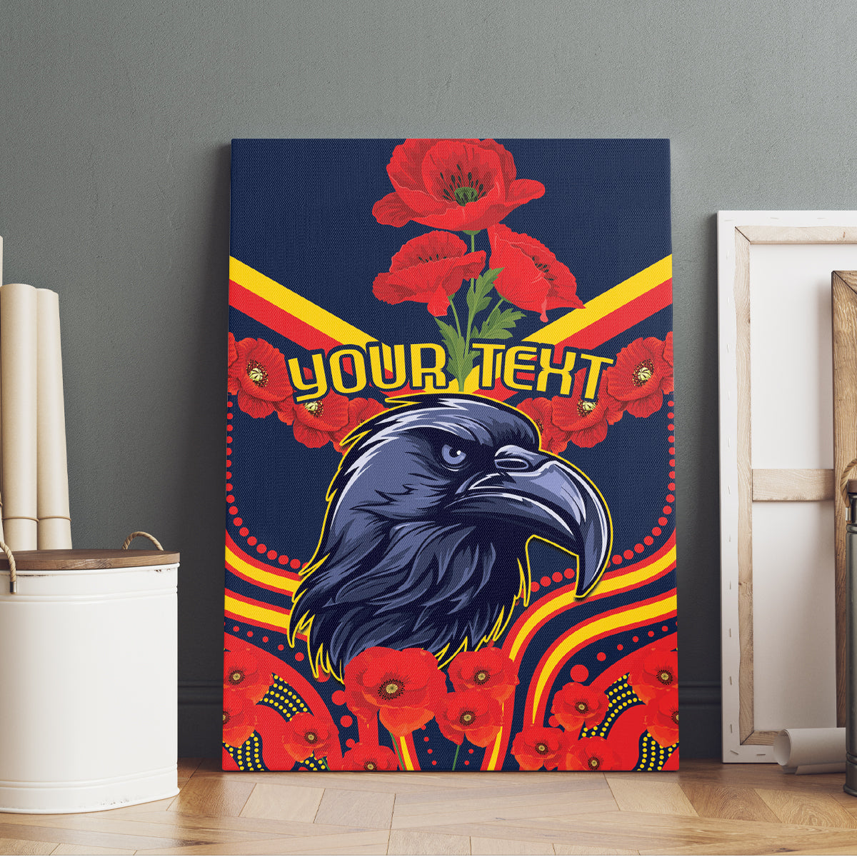 Custom Crows Football ANZAC Canvas Wall Art Poppy Soldier With Aboriginal Dots Art