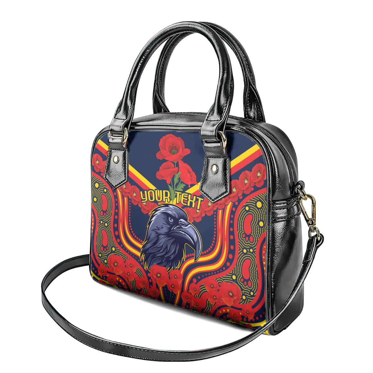 Custom Crows Football ANZAC Shoulder Handbag Poppy Soldier With Aboriginal Dots Art