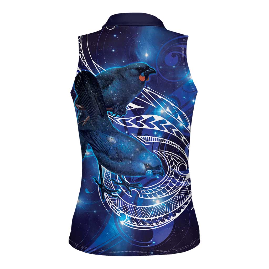 North Island Kokako and South Island Kokako Women Sleeveless Polo Shirt New Zealand Native Bird with Galaxy Vibe