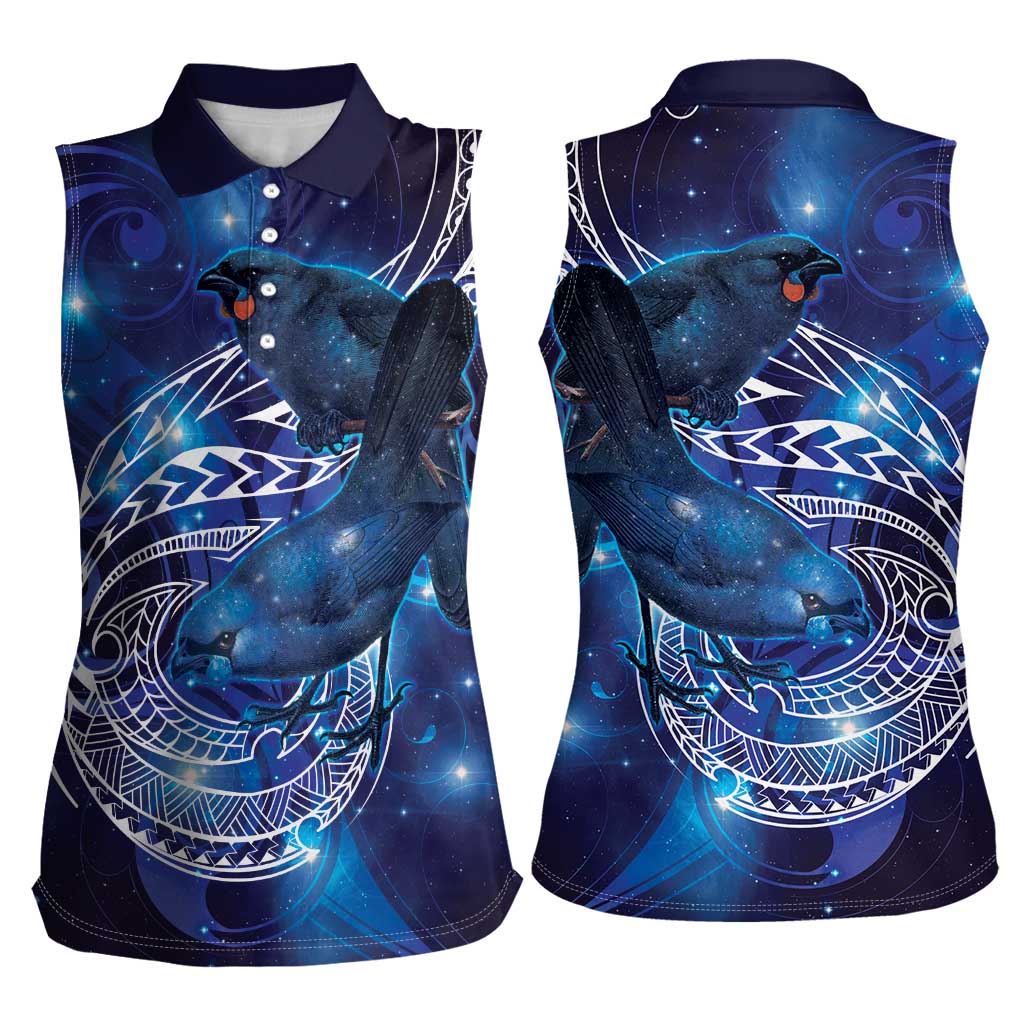 North Island Kokako and South Island Kokako Women Sleeveless Polo Shirt New Zealand Native Bird with Galaxy Vibe