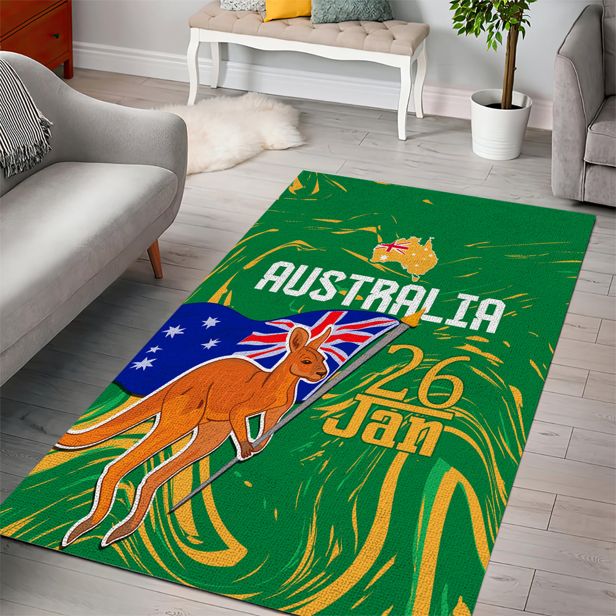 Proud To Be Australia Day Area Rug Kangaroo with National Color