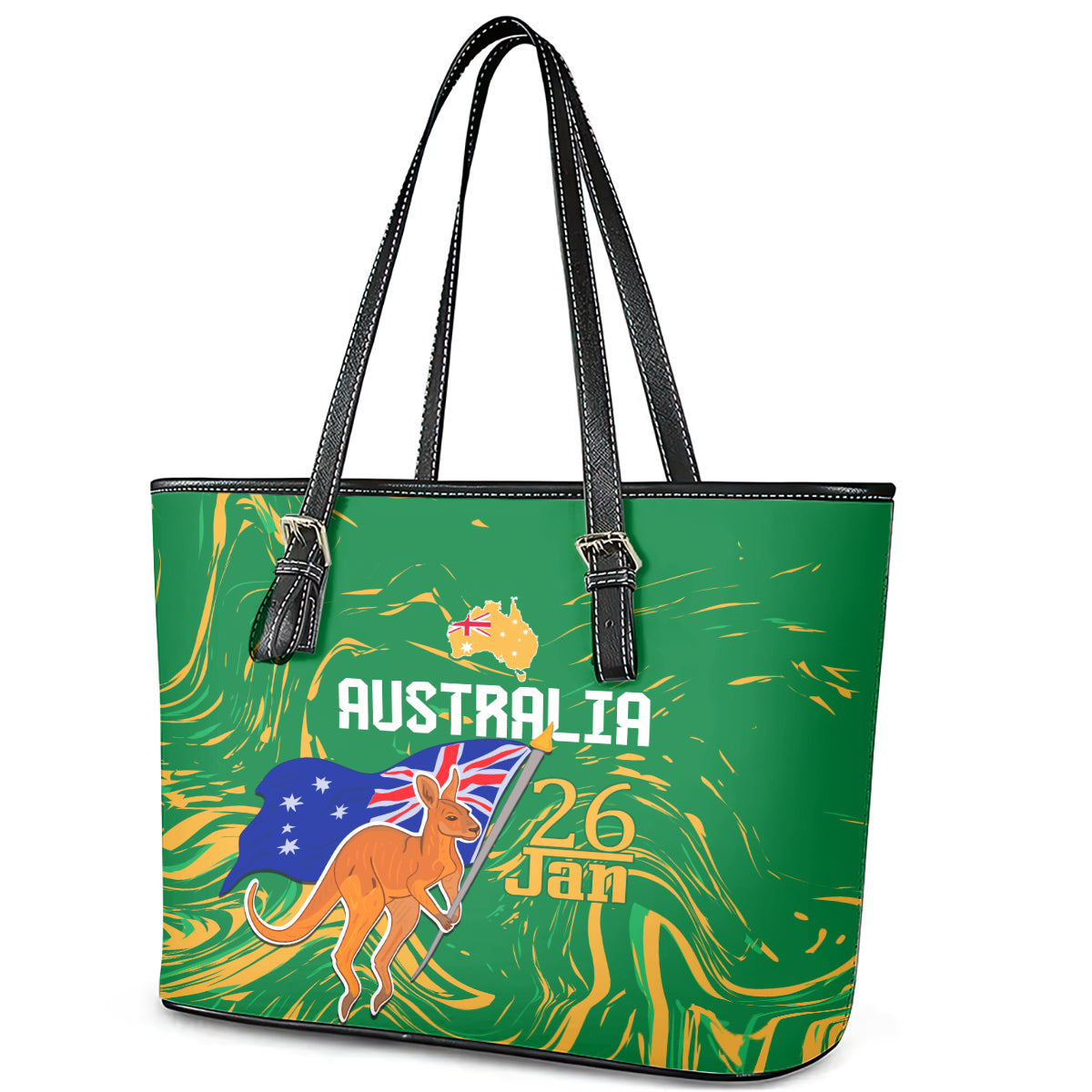 Proud To Be Australia Day Leather Tote Bag Kangaroo with National Color