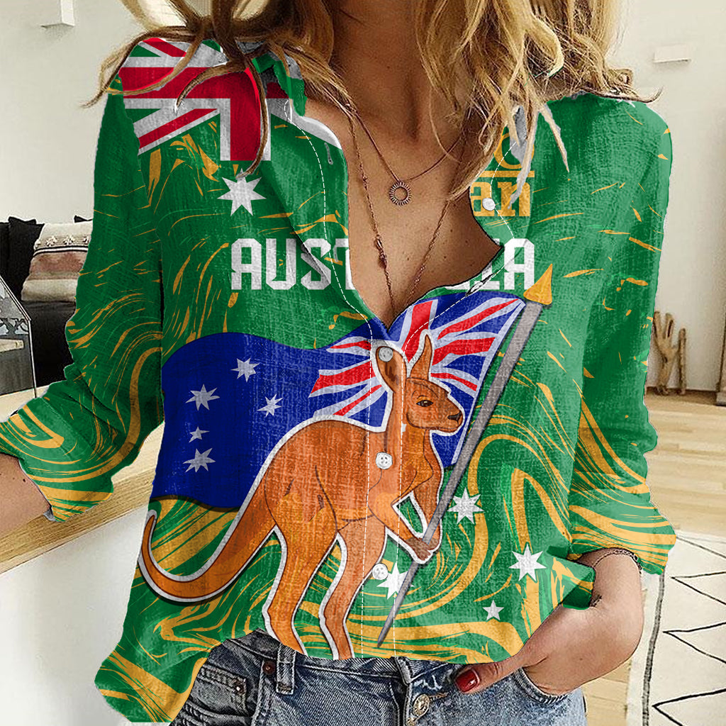 Proud To Be Australia Day Women Casual Shirt Kangaroo with National Color