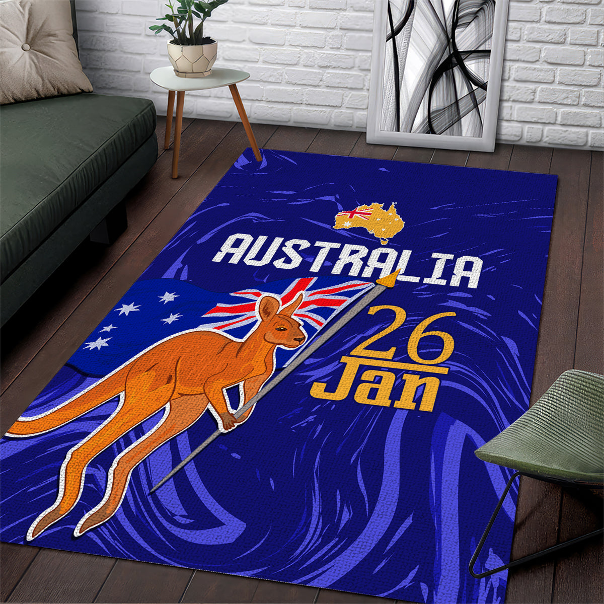 Proud To Be Australia Day Area Rug Kangaroo with Flag Color