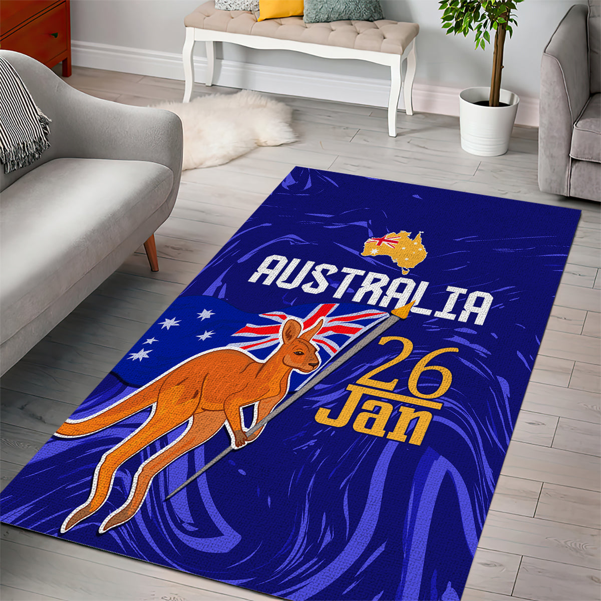 Proud To Be Australia Day Area Rug Kangaroo with Flag Color