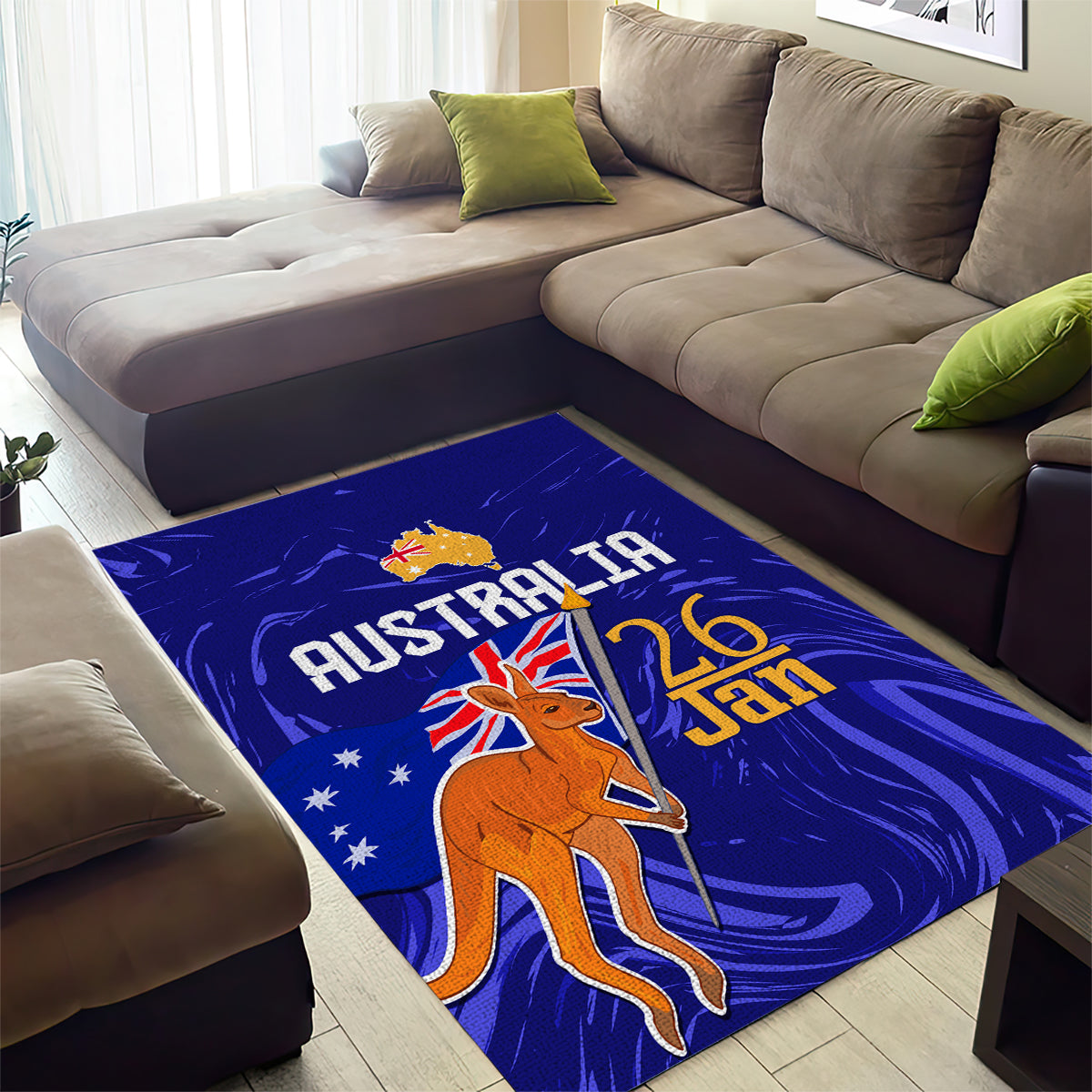 Proud To Be Australia Day Area Rug Kangaroo with Flag Color