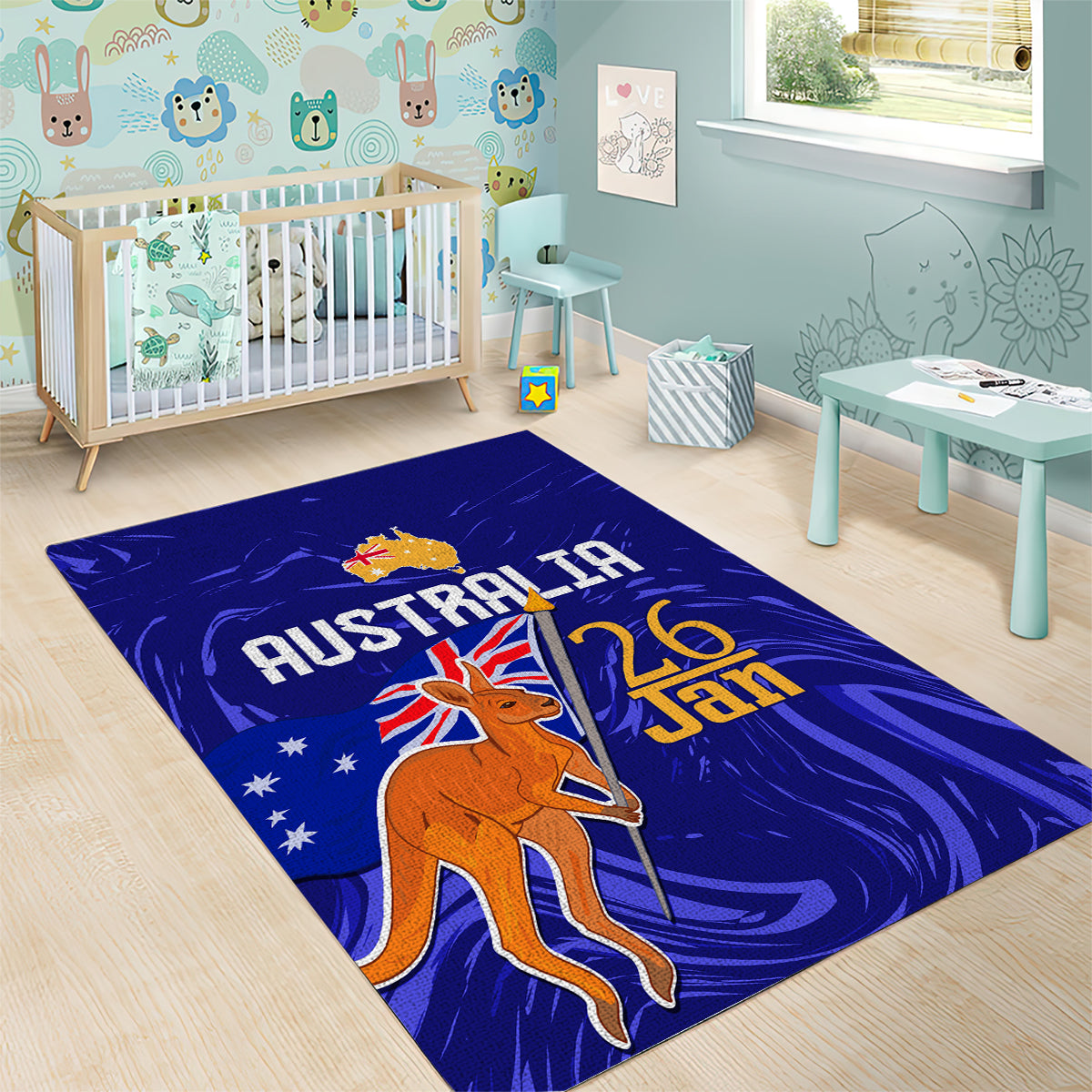 Proud To Be Australia Day Area Rug Kangaroo with Flag Color