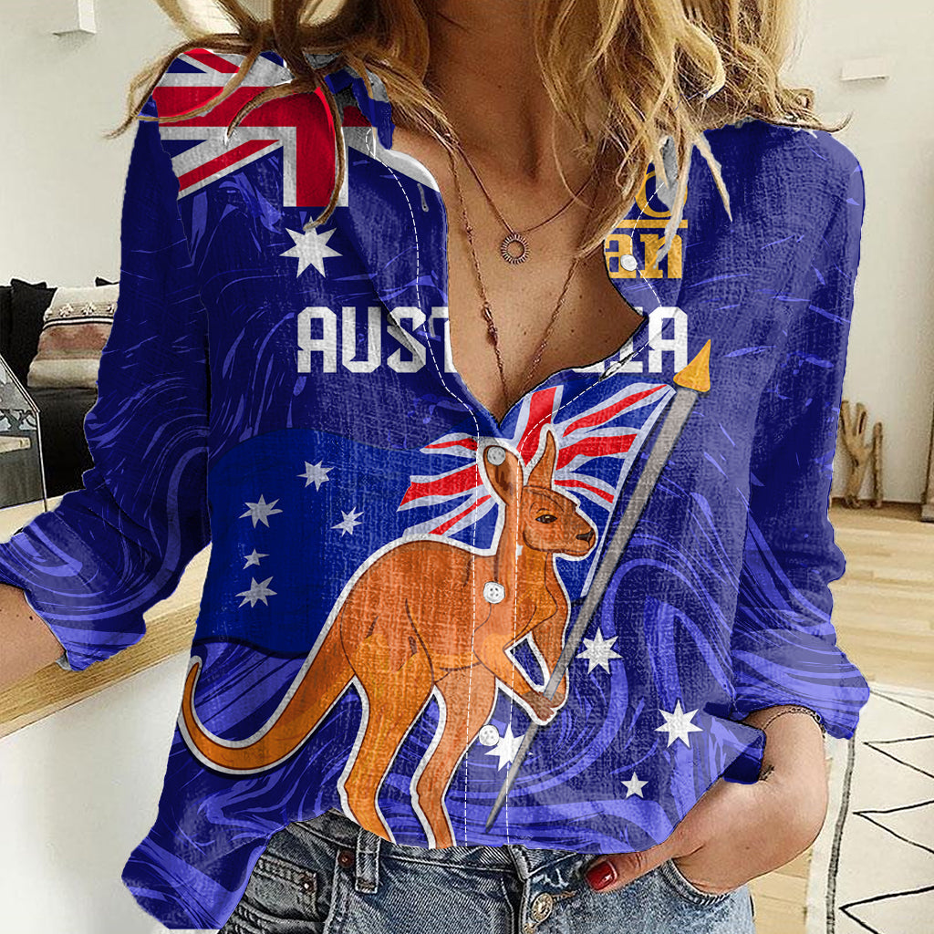 Proud To Be Australia Day Women Casual Shirt Kangaroo with Flag Color