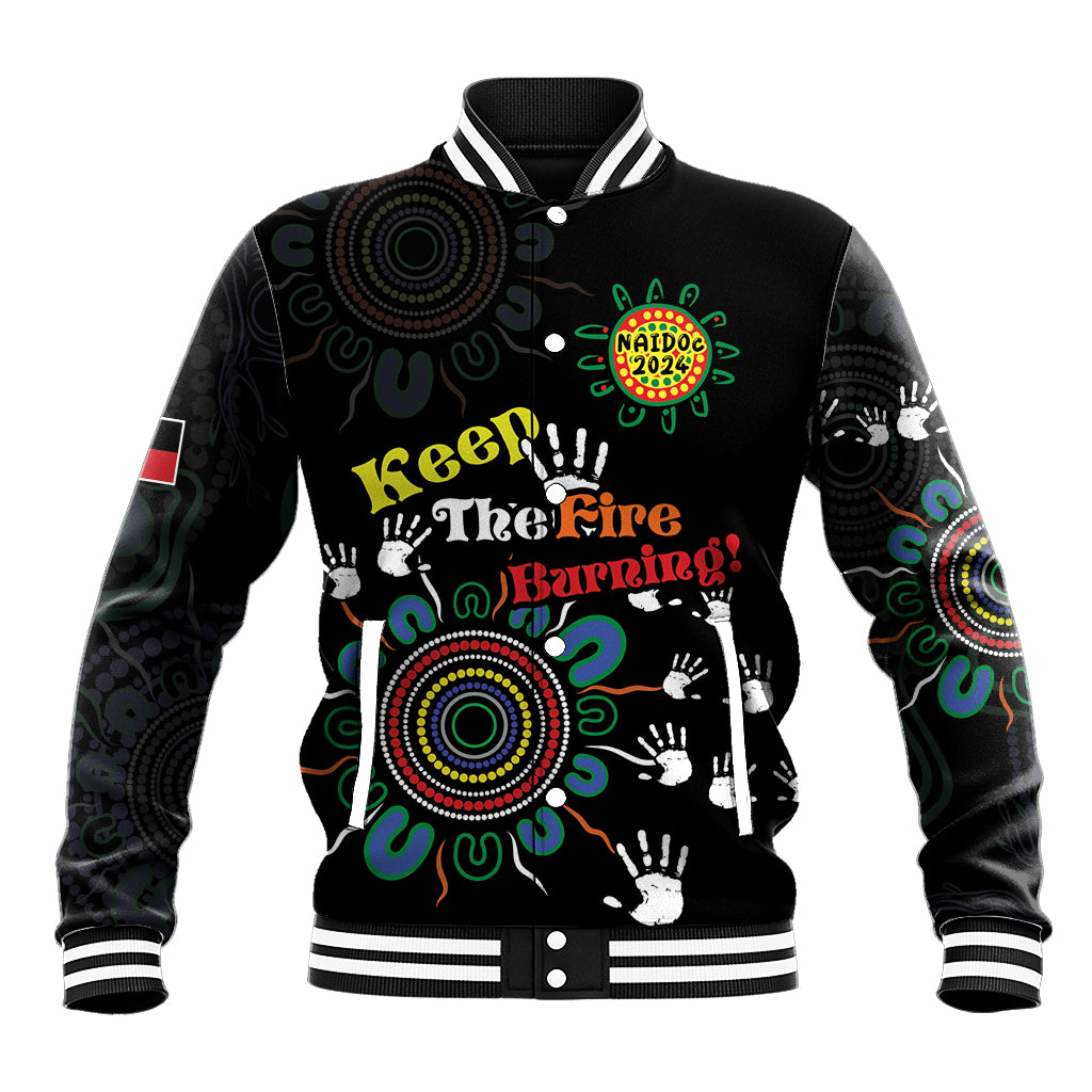 NAIDOC 2024 Indigenous Aboriginal Baseball Jacket The Fire Burns Forever