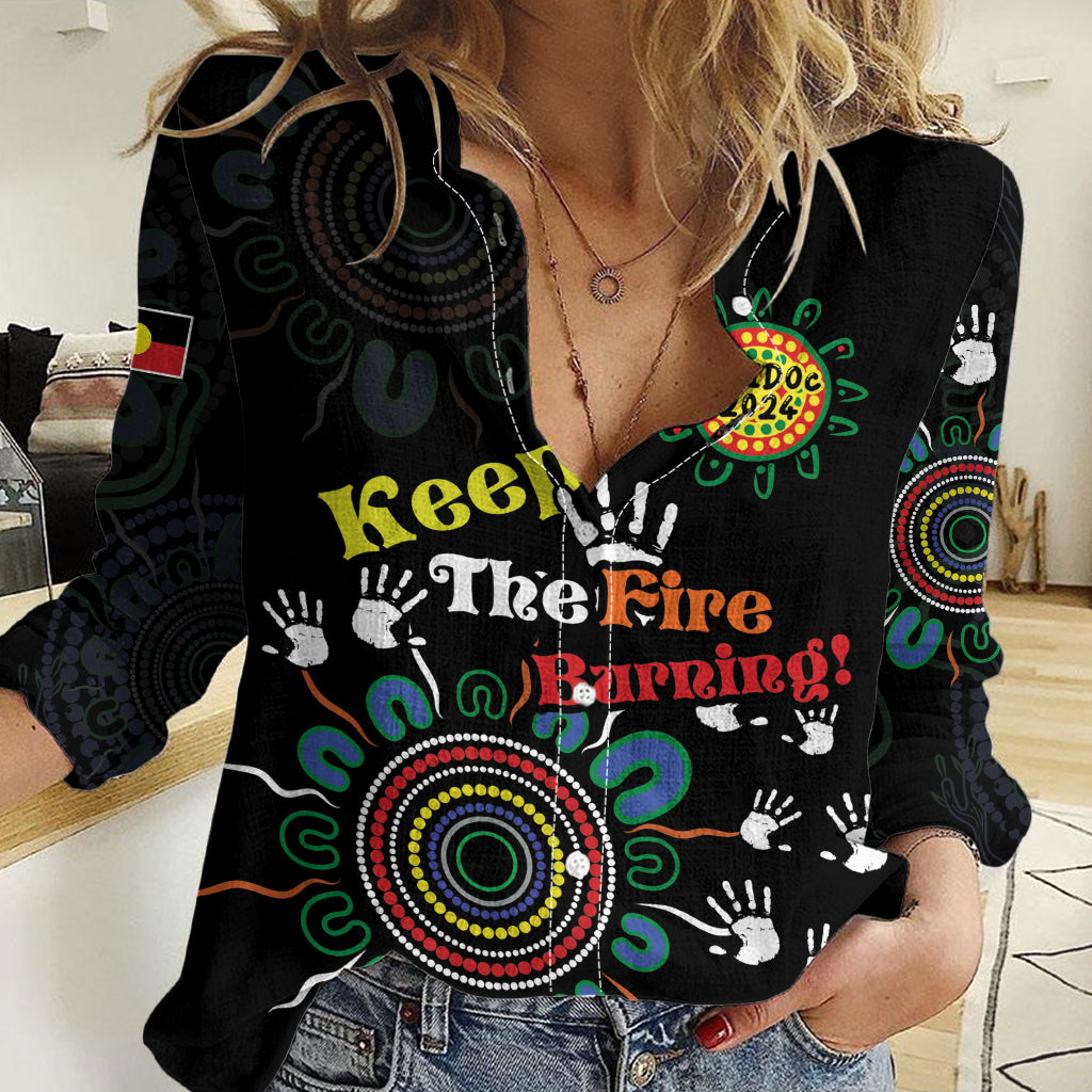 NAIDOC 2024 Indigenous Aboriginal Women Casual Shirt The Fire Burns Forever