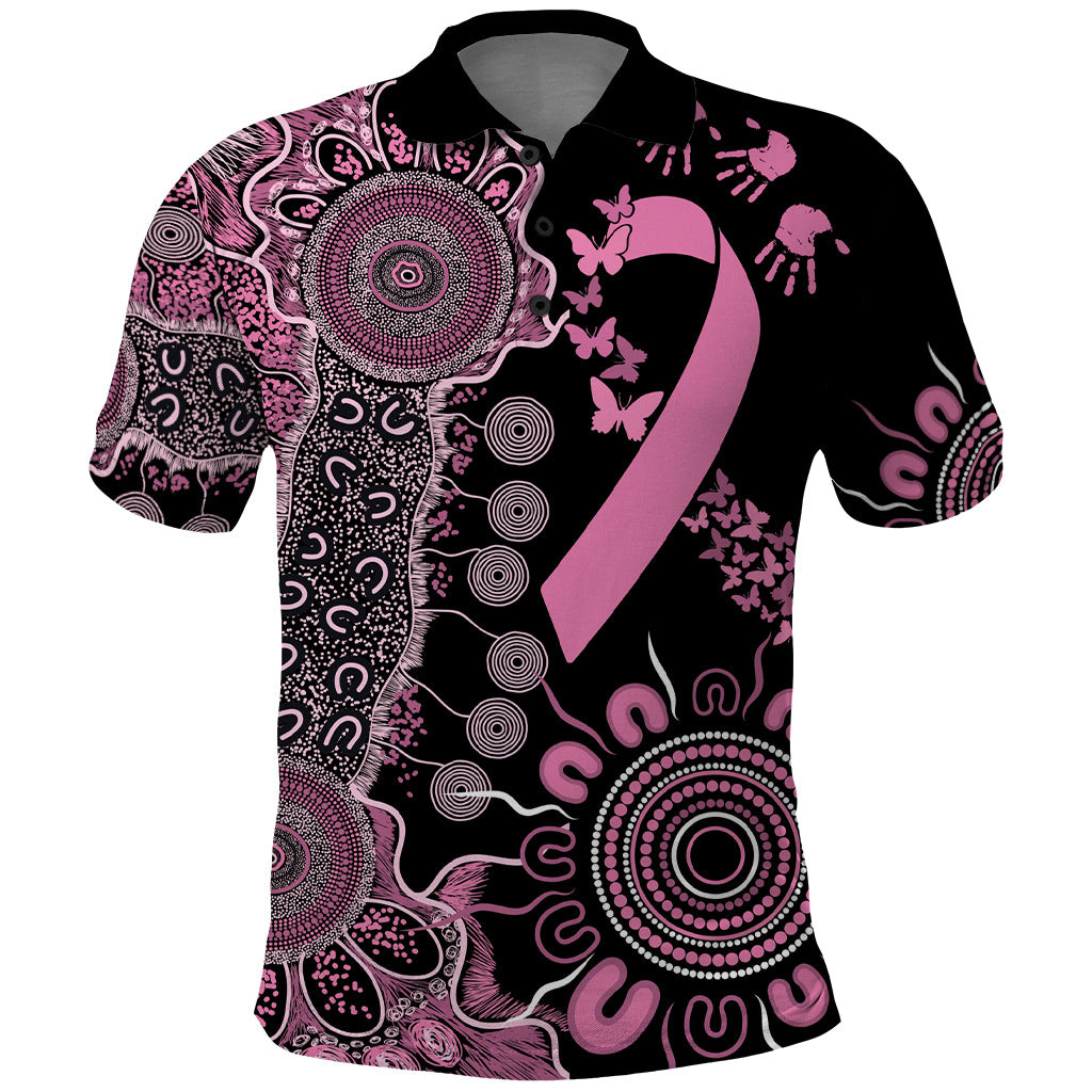 Personalised Aboriginal Ribbons Polo Shirt Beautiful Butterflies Breast Cancer Awareness