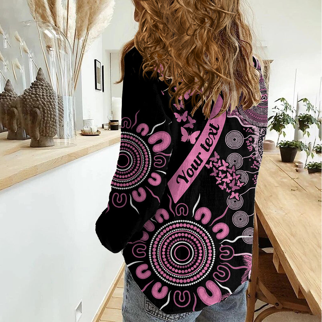 Personalised Aboriginal Ribbons Women Casual Shirt Beautiful Butterflies Breast Cancer Awareness