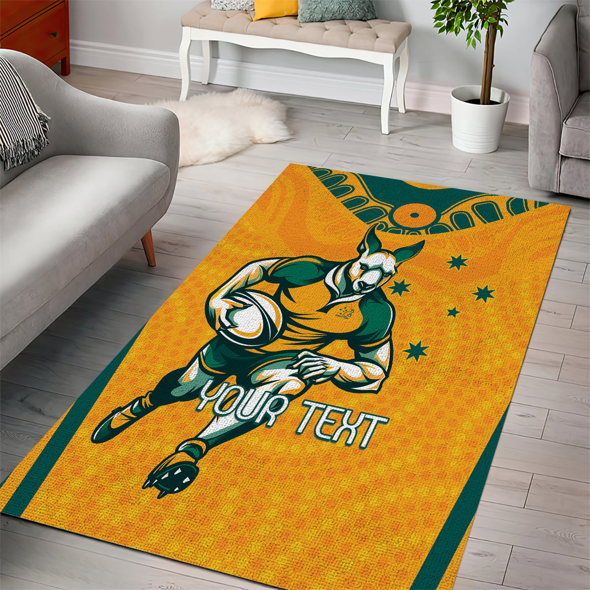 Custom Australia Rugby Area Rug Wallabies Mascots Sporty Version