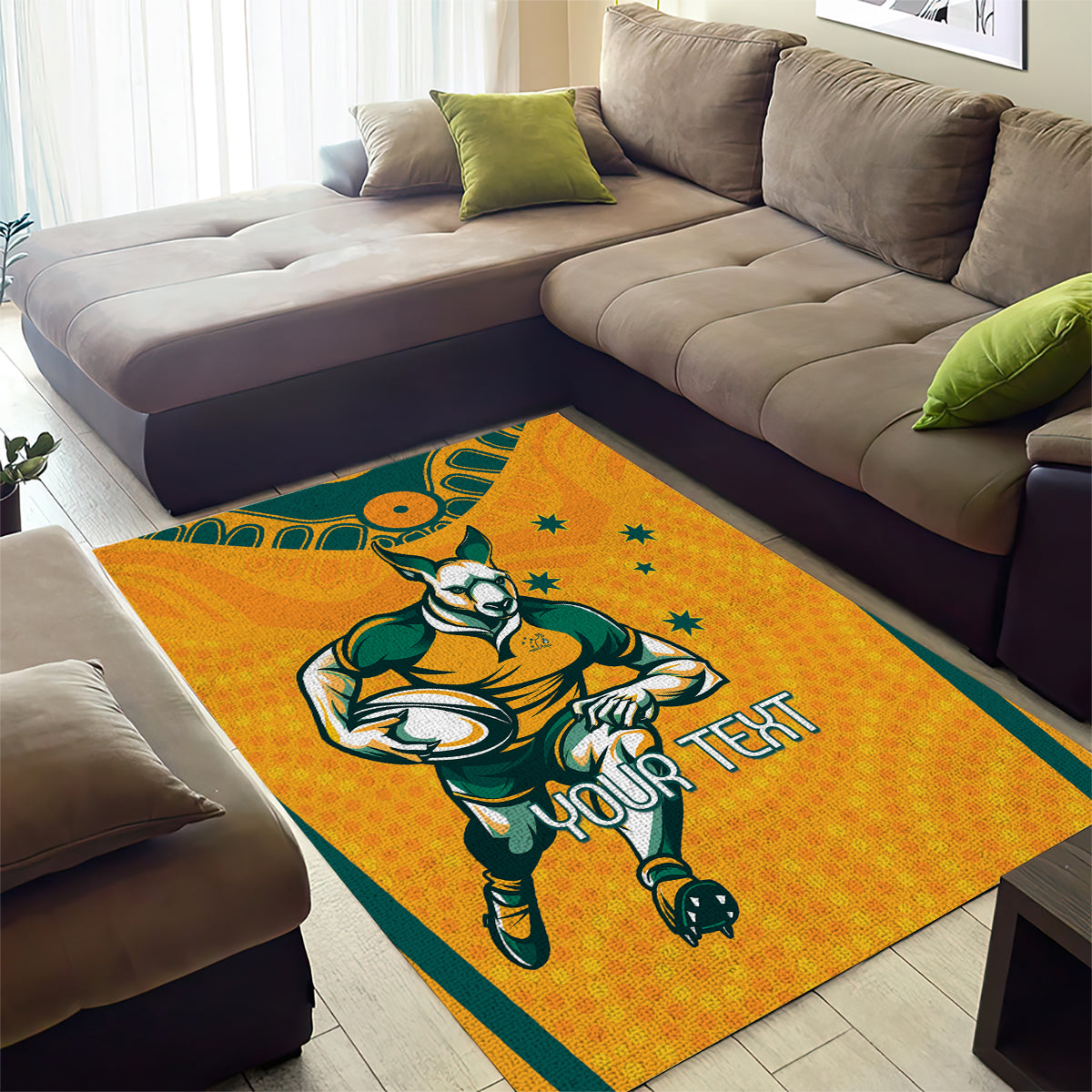 Custom Australia Rugby Area Rug Wallabies Mascots Sporty Version