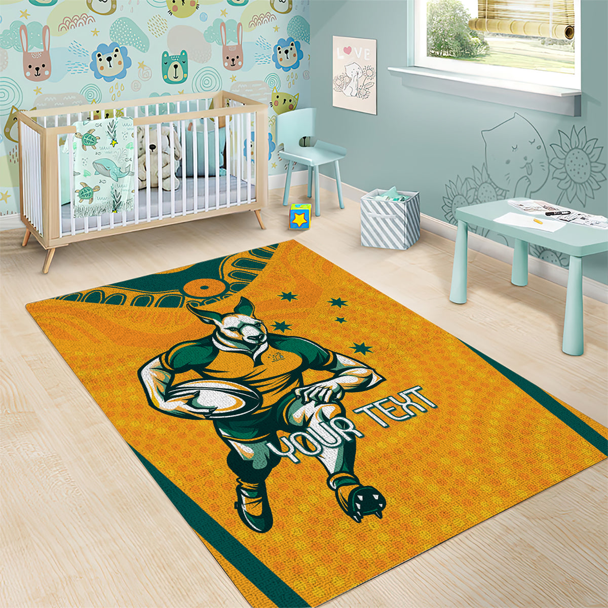 Custom Australia Rugby Area Rug Wallabies Mascots Sporty Version