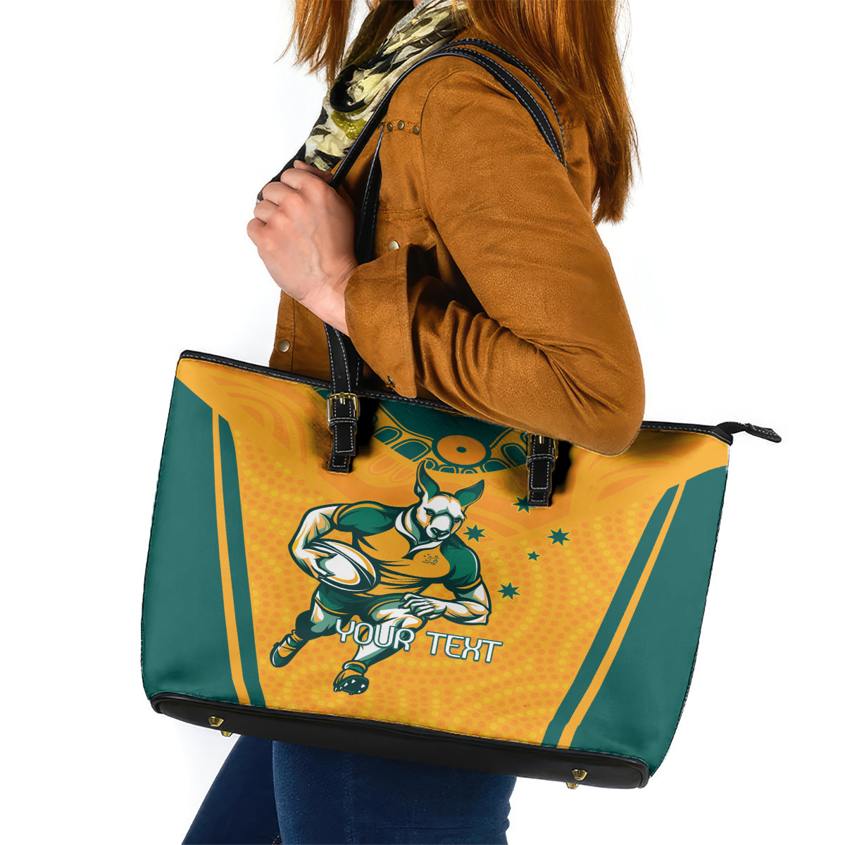 Custom Australia Rugby Leather Tote Bag Wallabies Mascots Sporty Version