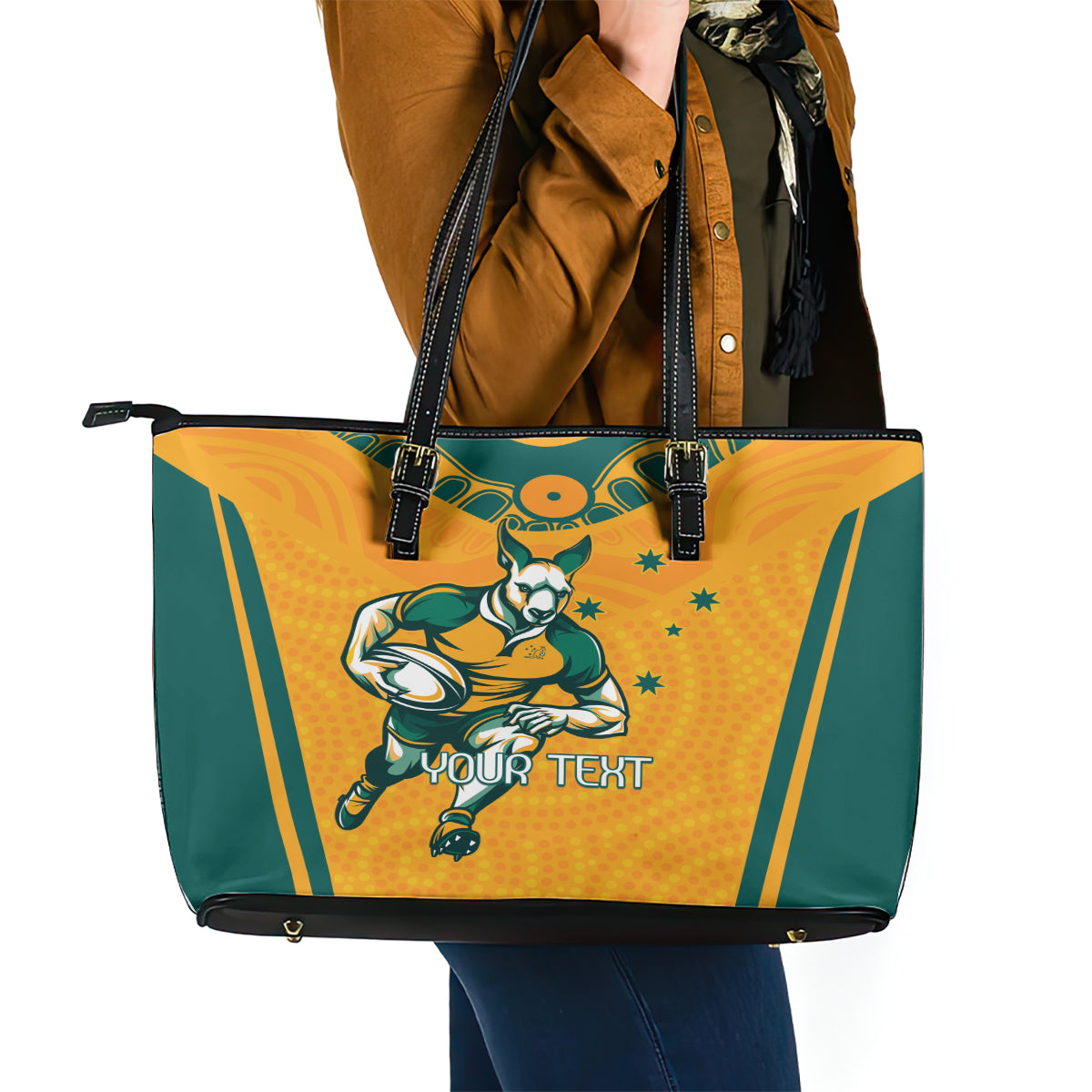 Custom Australia Rugby Leather Tote Bag Wallabies Mascots Sporty Version