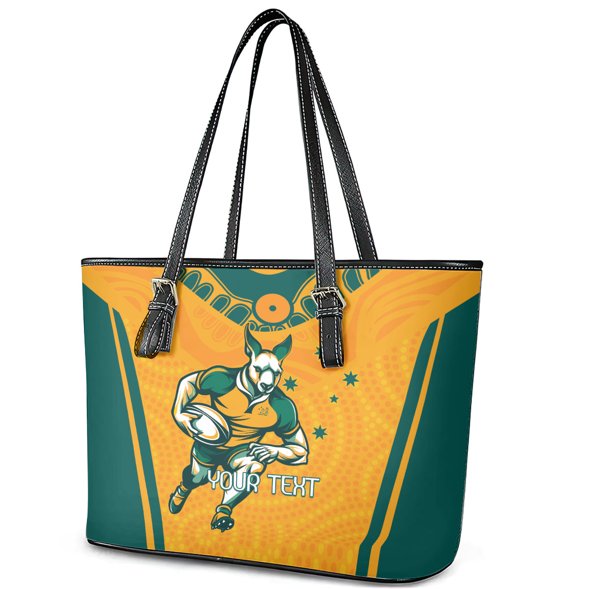 Custom Australia Rugby Leather Tote Bag Wallabies Mascots Sporty Version