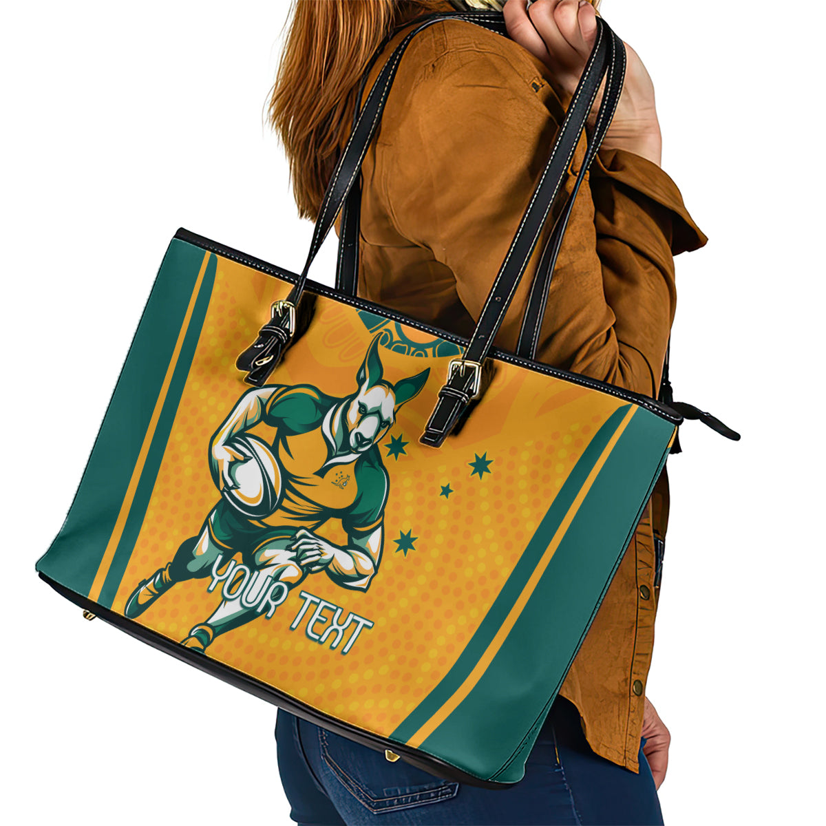 Custom Australia Rugby Leather Tote Bag Wallabies Mascots Sporty Version