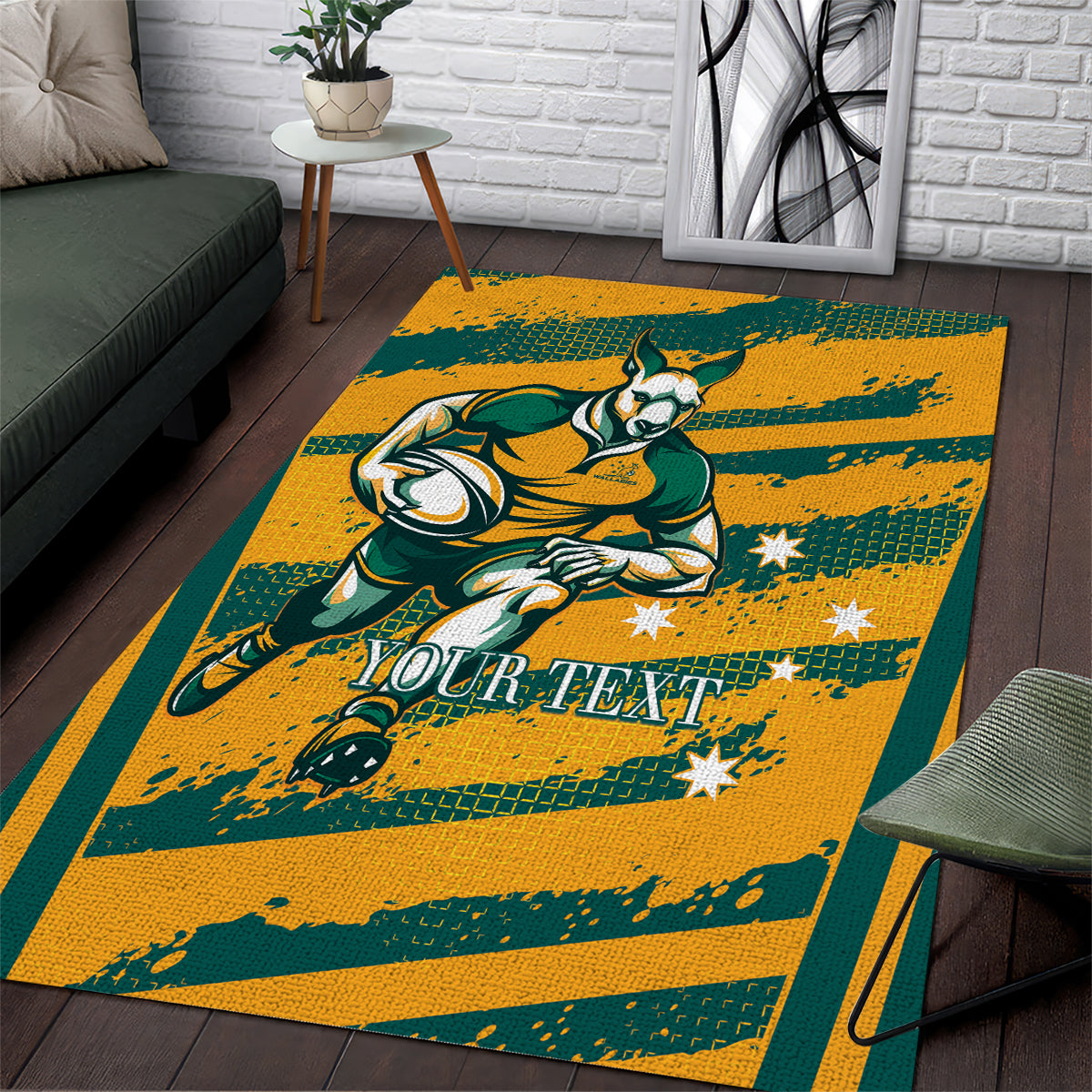 Custom Australia Rugby Area Rug Wallabies Mascots Indigenous Aboriginal Version