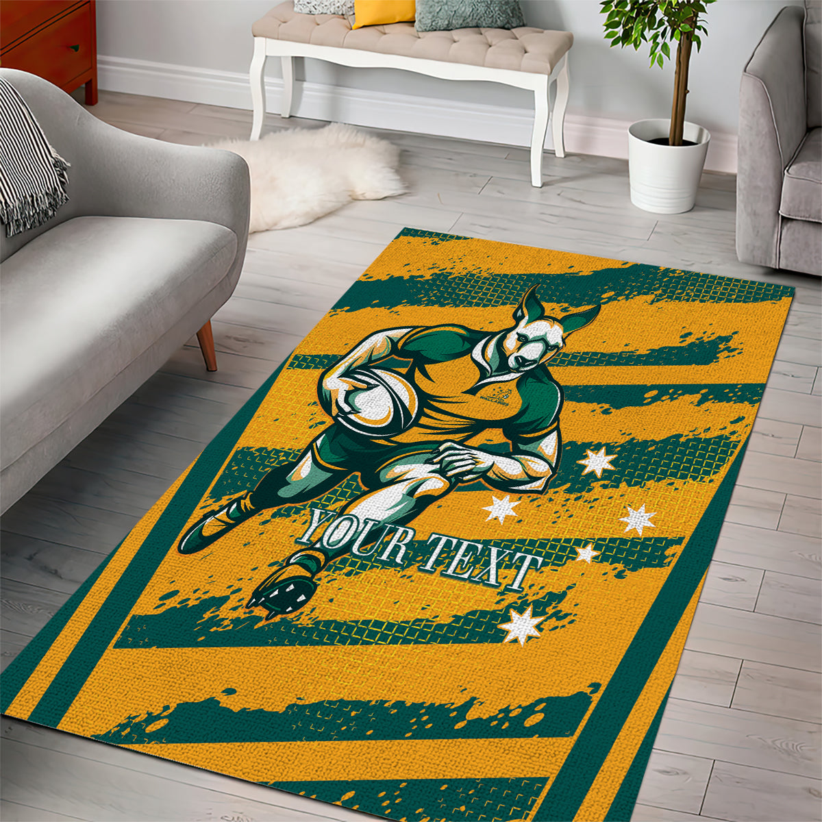 Custom Australia Rugby Area Rug Wallabies Mascots Indigenous Aboriginal Version