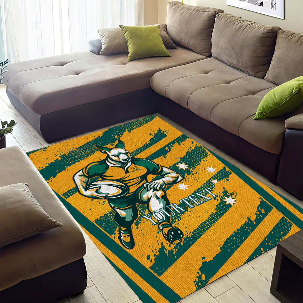 Custom Australia Rugby Area Rug Wallabies Mascots Indigenous Aboriginal Version