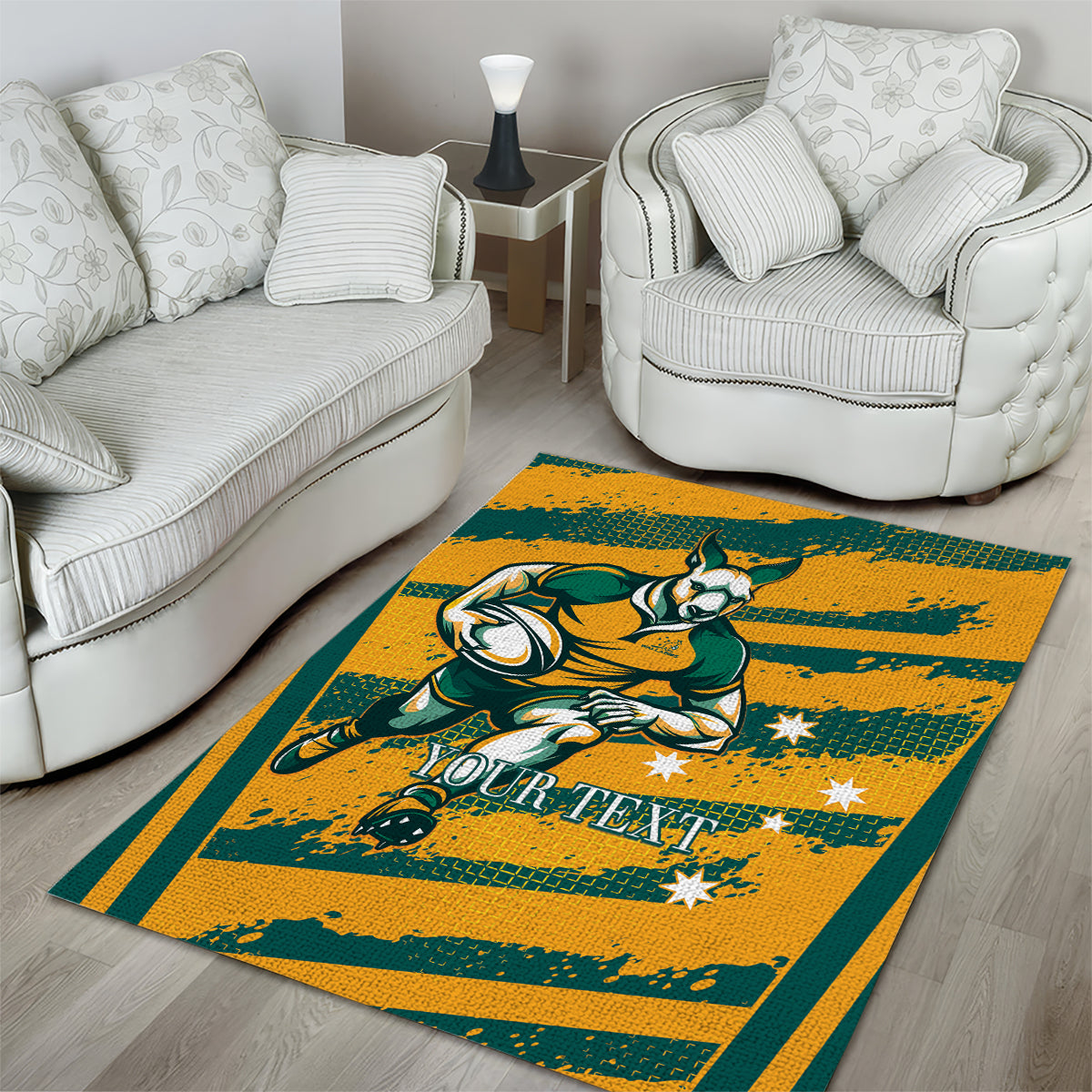 Custom Australia Rugby Area Rug Wallabies Mascots Indigenous Aboriginal Version