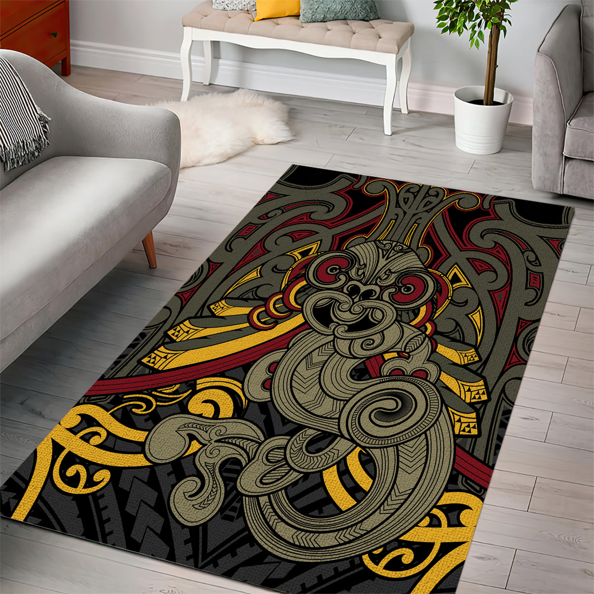 Maori Hei Tiki Tribal Tattoo Area Rug