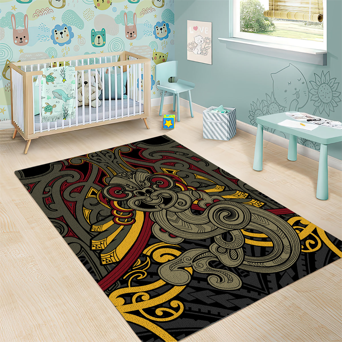 Maori Hei Tiki Tribal Tattoo Area Rug