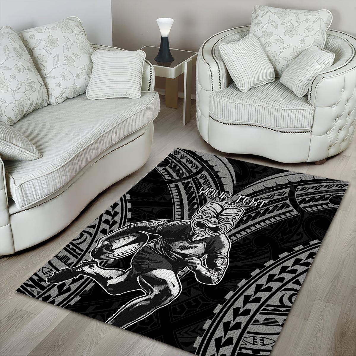 Custom New Zealand Rugby Area Rug Maori All Black Warrior Tribal Tattoo