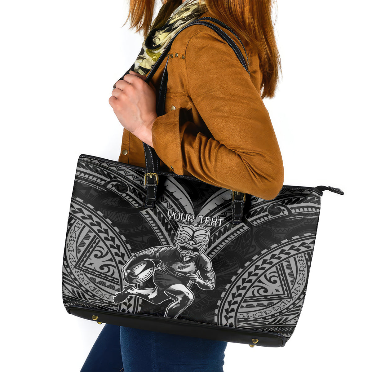 Custom New Zealand Rugby Leather Tote Bag Maori All Black Warrior Tribal Tattoo