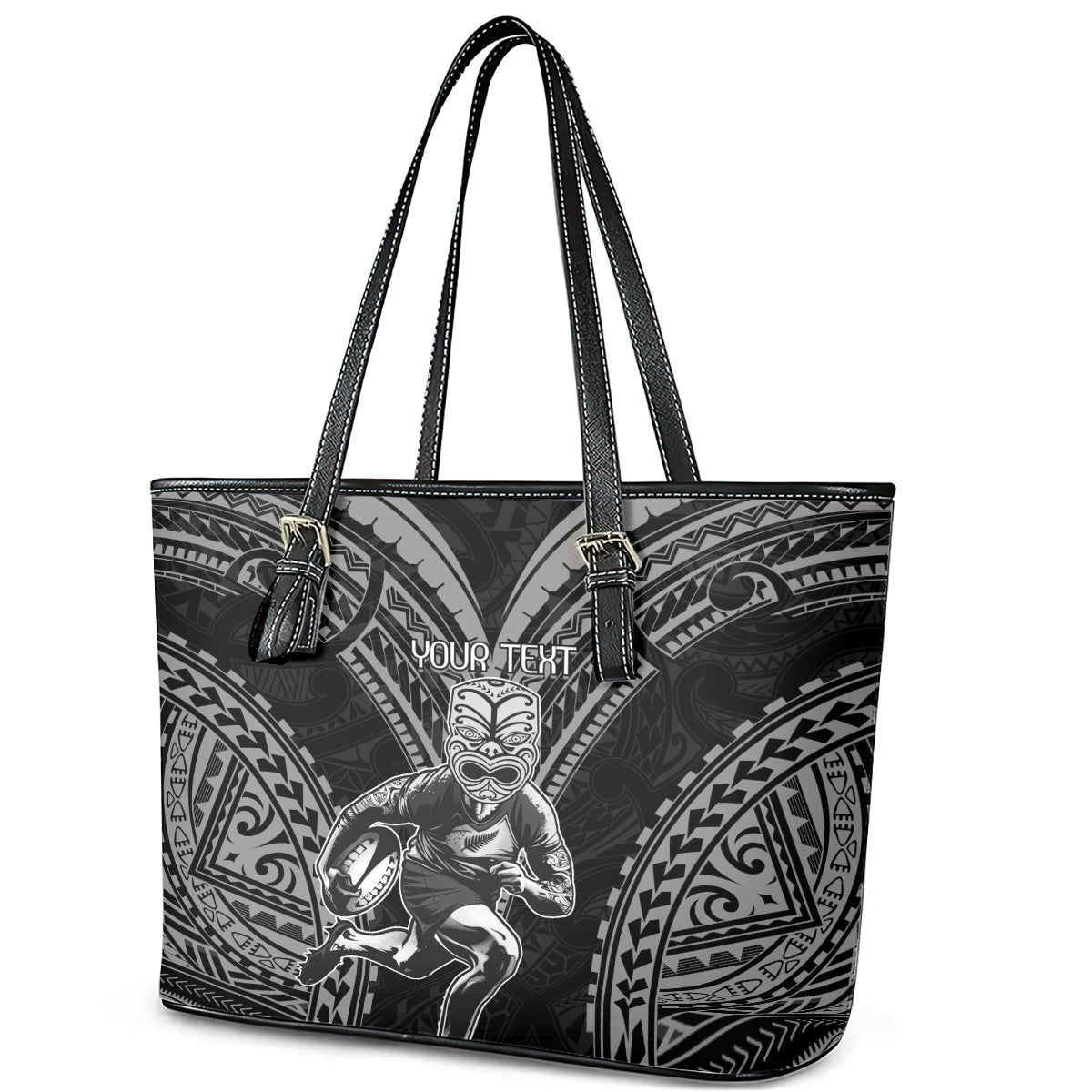 Custom New Zealand Rugby Leather Tote Bag Maori All Black Warrior Tribal Tattoo