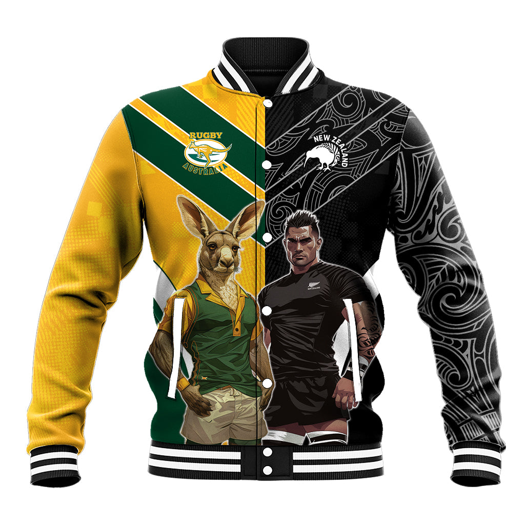 Custom New Zealand and Australia Rugby Baseball Jacket Kangroo and Maori Warrior Together