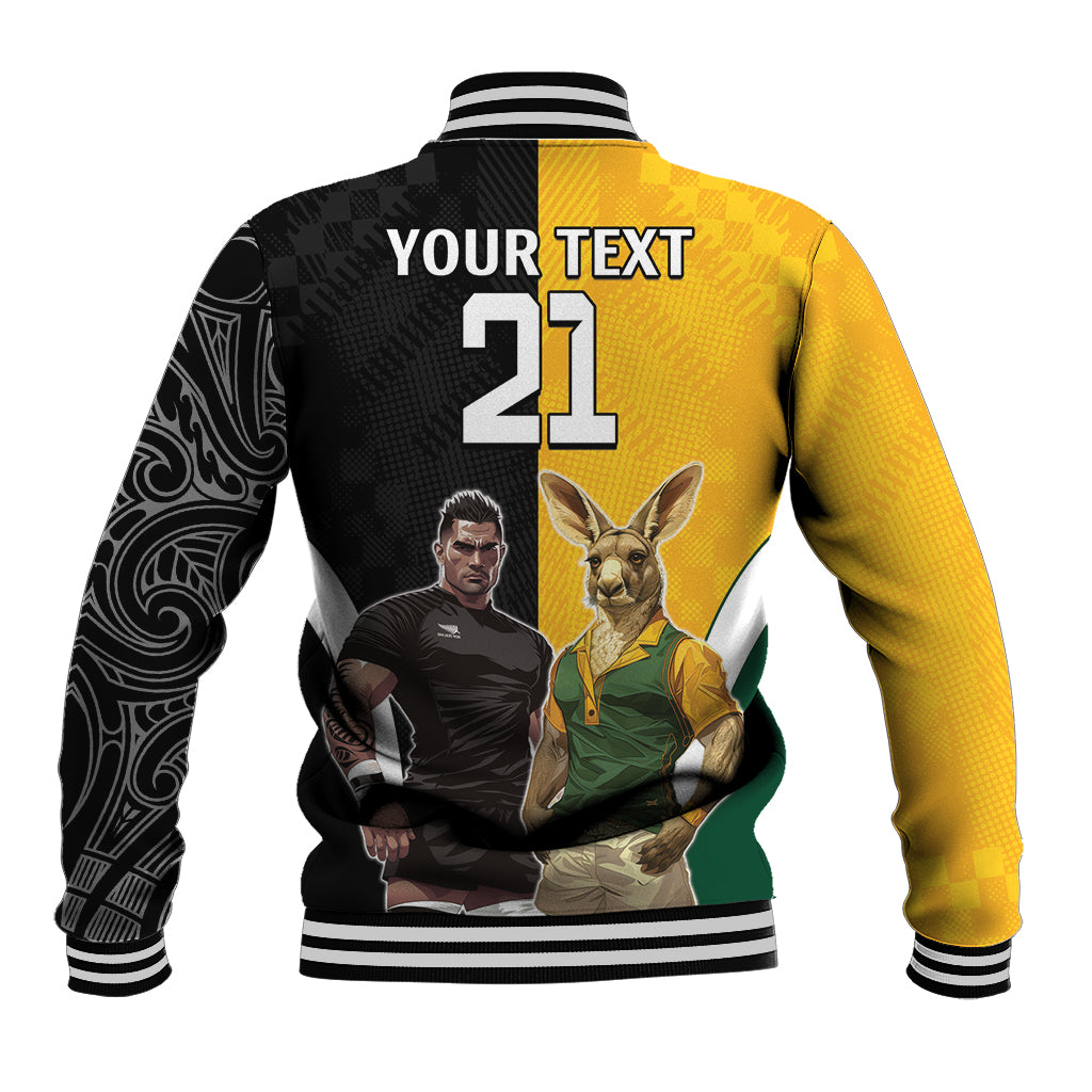 Custom New Zealand and Australia Rugby Baseball Jacket Kangroo and Maori Warrior Together