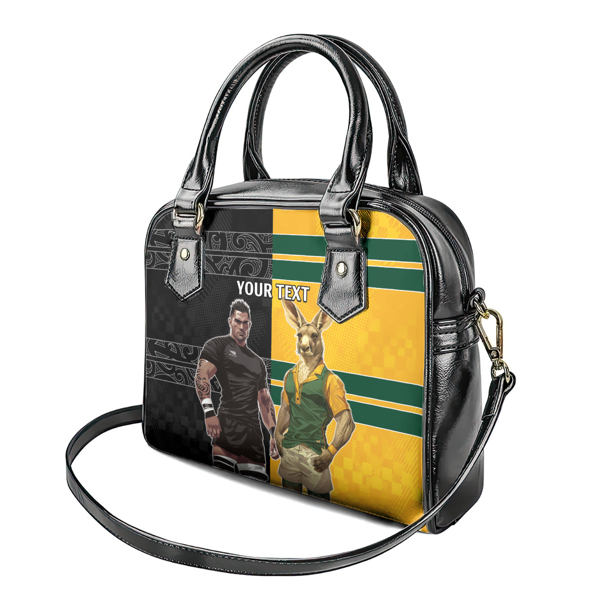 Custom New Zealand and Australia Rugby Shoulder Handbag Kangroo and Maori Warrior Together