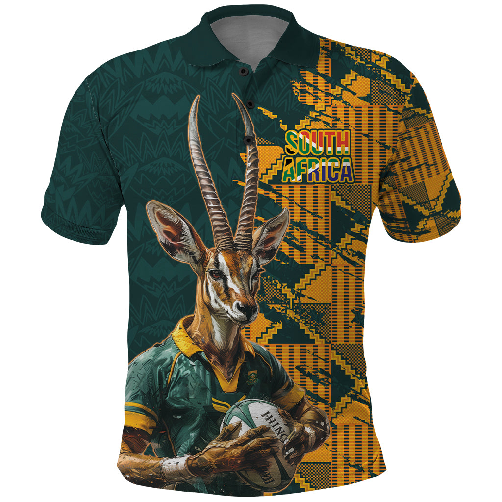 Custom South Africa Rugby Polo Shirt The Springboks Mascot Sporty Version