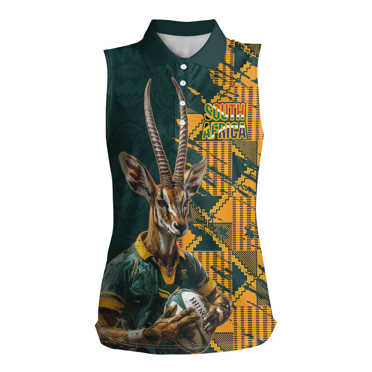 Custom South Africa Rugby Women Sleeveless Polo Shirt The Springboks Mascot Sporty Version