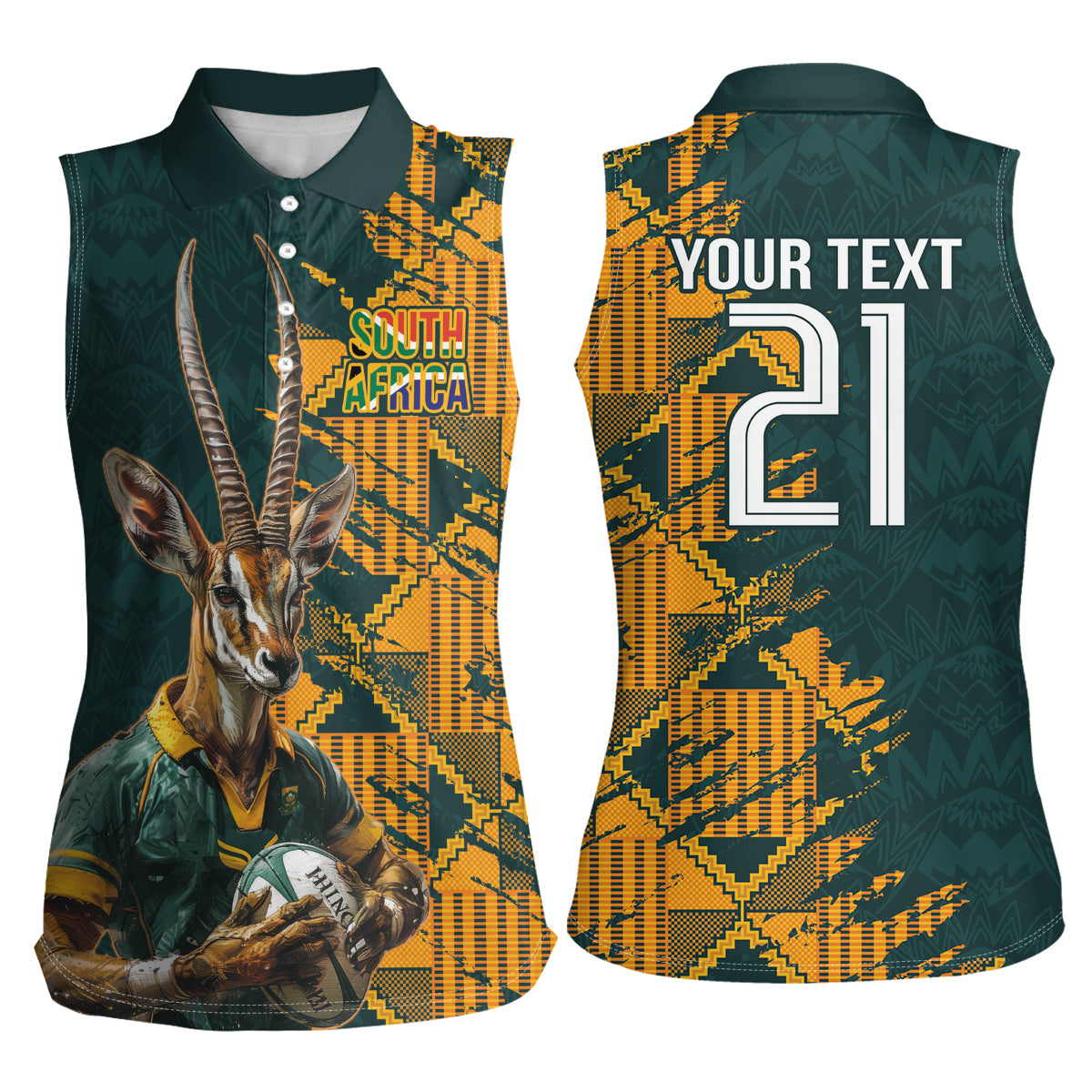 Custom South Africa Rugby Women Sleeveless Polo Shirt The Springboks Mascot Sporty Version