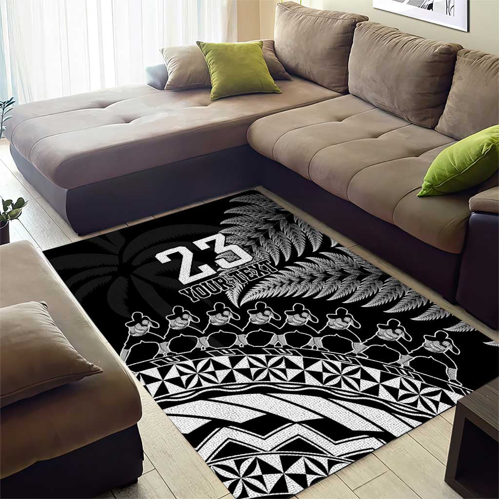 Custom Fiji New Zealand Rugby Area Rug Cibi Dance with Black Fern