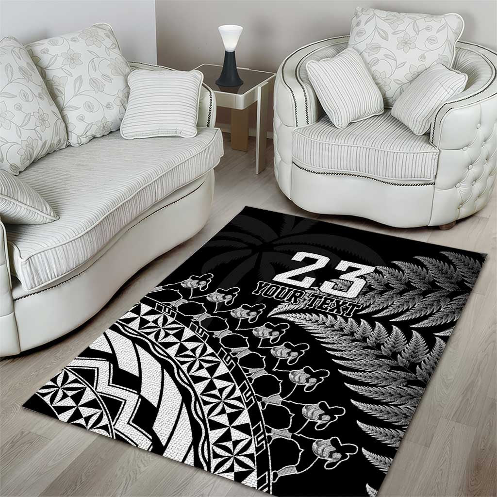 Custom Fiji New Zealand Rugby Area Rug Cibi Dance with Black Fern