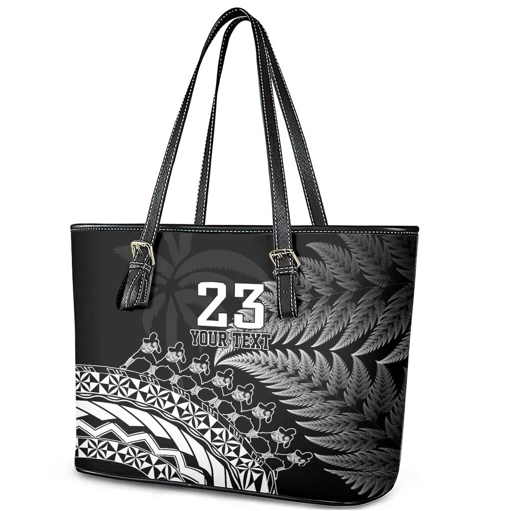 Custom Fiji New Zealand Rugby Leather Tote Bag Cibi Dance with Black Fern