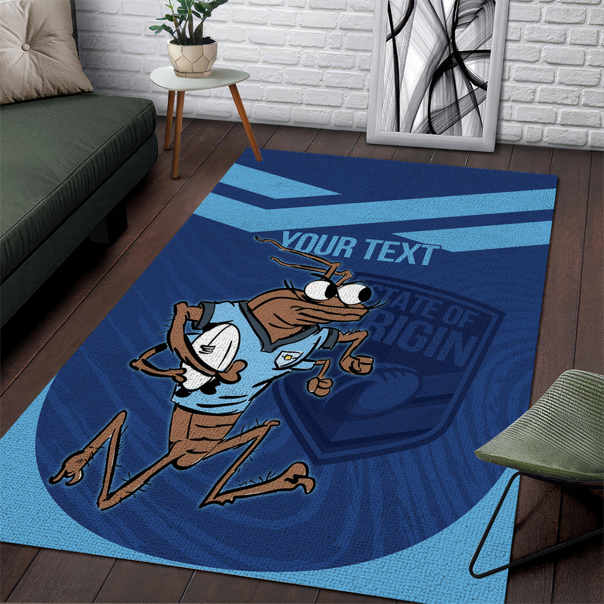 Custom New South Wales Rugby Area Rug Blues Cockroach Origin Sporty