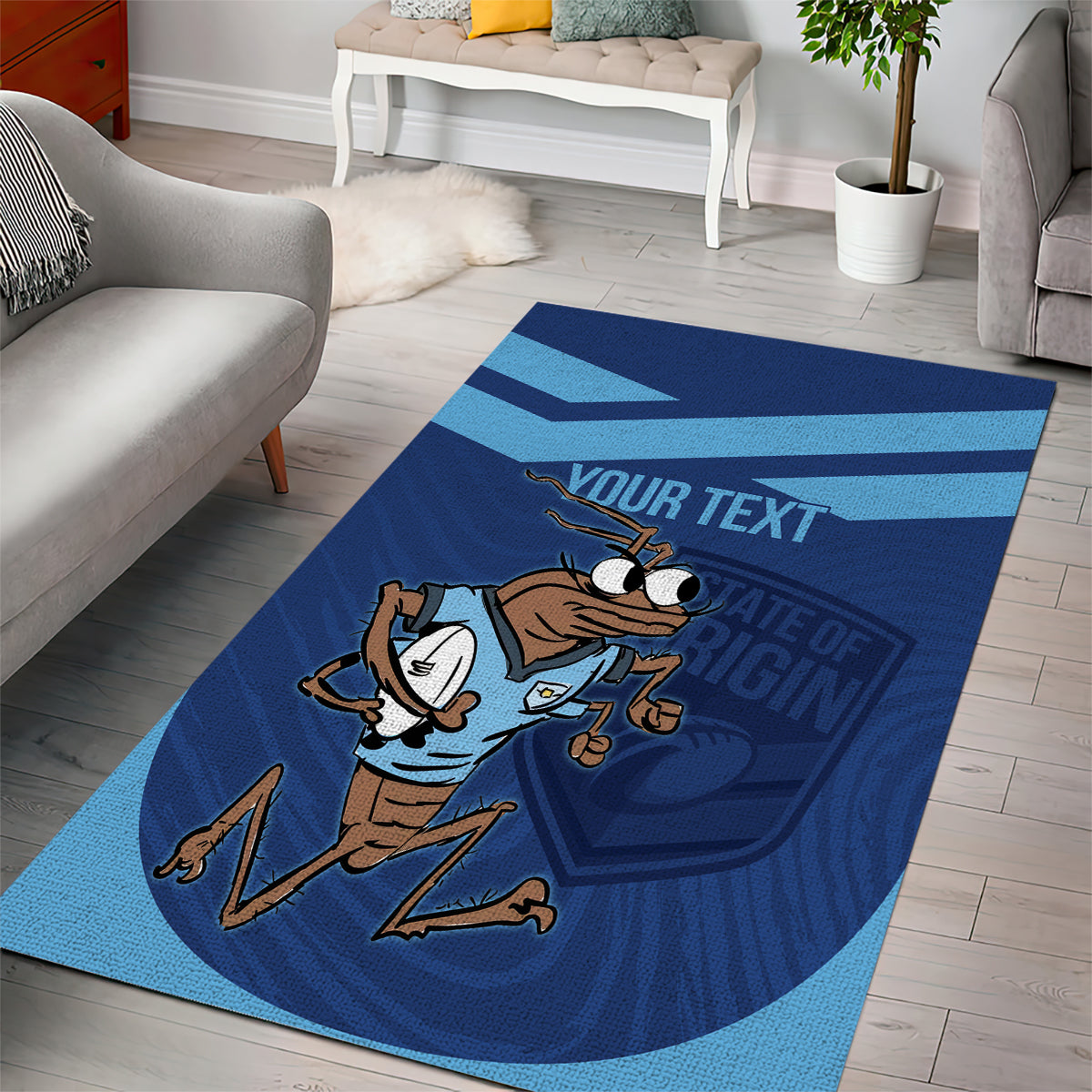 Custom New South Wales Rugby Area Rug Blues Cockroach Origin Sporty